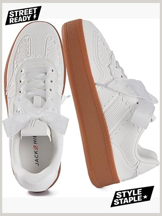 Shoes - Women's Lace-Up Chunky Sneakers Memory Foam Arch Support Tennis Walking Shoes